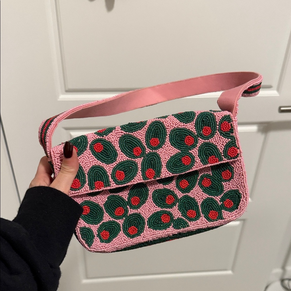 Anthropologie olive beaded bag